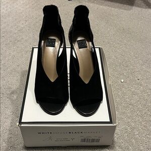 White House Black Market Elegant Black Open-Toe Heels